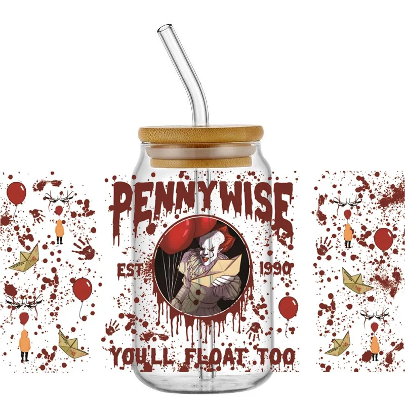 Miniso The Killer Series Decal UV DTF Cup Wrap Halloween Transfer Sticker for 16oz Libbey DIY Mug Decal Transfer Sticker sticker cups cup wraps uv dtf wrap transfer