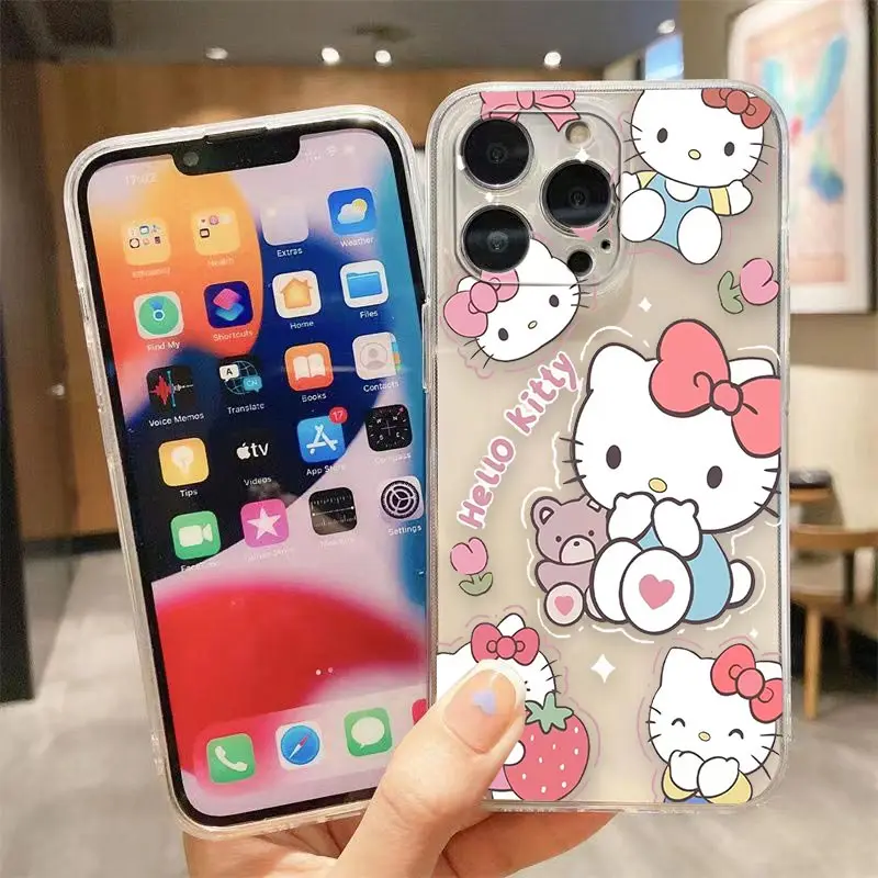 thumbnail image 1 of Clear Phone Case For iPhone Apple 14 12 13 Mini 11 Pro SE 8 7 6 6S Plus X XR XS Max SE Case Funda Shell Cartoon Hello Kitty Cat, 1 of 5