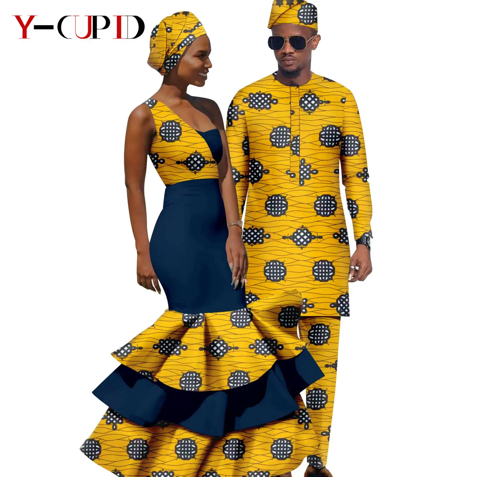 Abiti africani con stampa volant monospalla per donna Abiti da