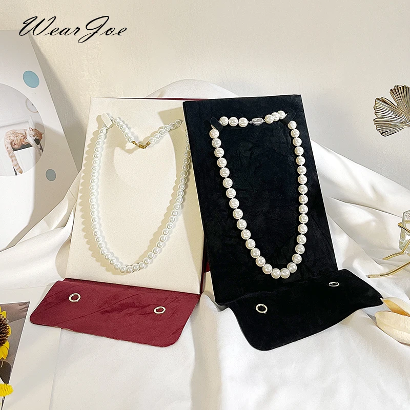 Portable Wedding Pearl Necklace Presentation Folder Pendant Chain Jewelry Organizer Case Display Storage Holder Travel Gift Bag