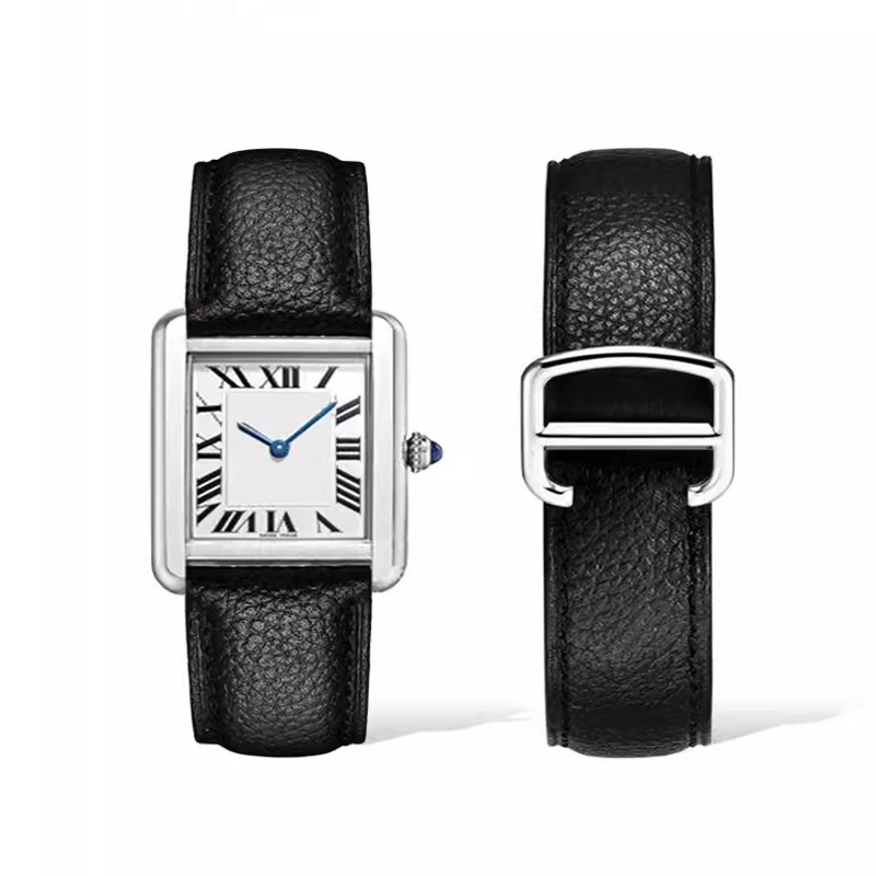Cinturino In Pelle Litchi Nero Per Cartier Tank Solo Ronde De Lychee Grain Strap Accessori Per Orologi In Pelle Cinturino 17Mm 20Mm 23Mm 25Mm