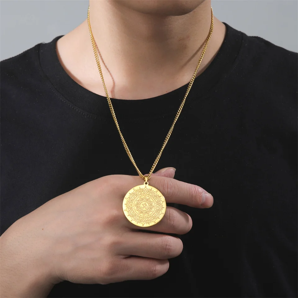 Dawapara Inde Symbole Tamil Om Avec Pendentif Trident Collier En Acier Inoxydable Symbole Om Shiva Yoga Bijoux Talisman Vintage  36