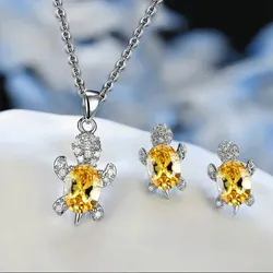 Elegant Turtle-Shaped Multi-Color Glass Diamond Jewelry Set in Silver-Plated Finish (Yellow)