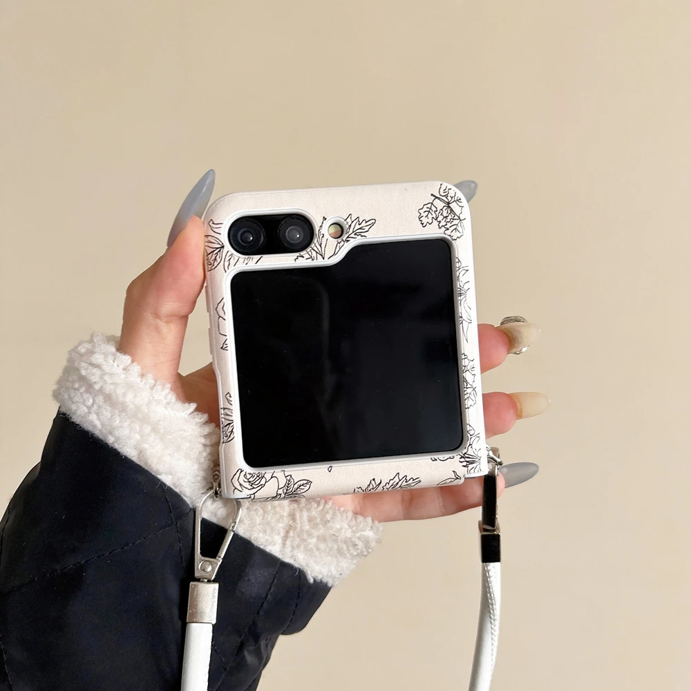 لسامسونج غالاكسي Z فليب 5 روز زهرة حالة للطي جراب...