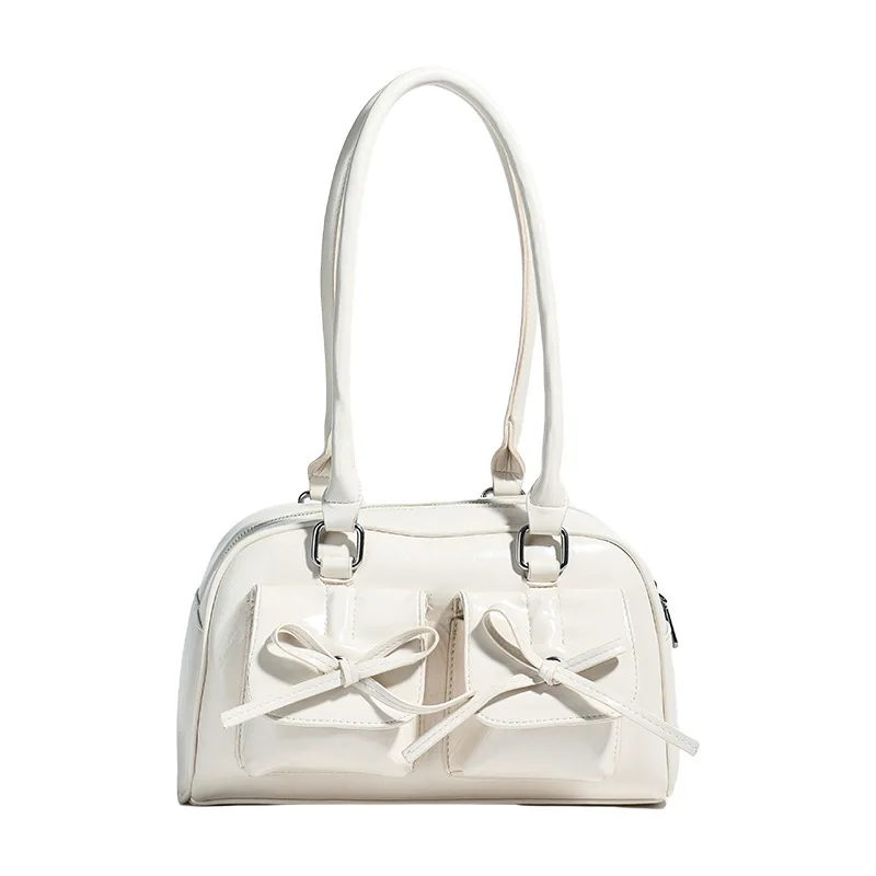 Women'S 2025 Novelty Ballet Inspired Dark Underarm Bag Featuring Chic Bow French Baguette Style Shoulder Bag