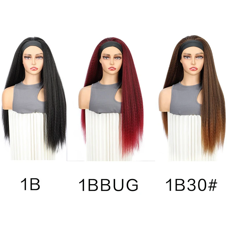Synthetic Yaki Straight Headband Wigs for Black Women Straight Hair Band Attached Half Wig Full Machine Made Wig