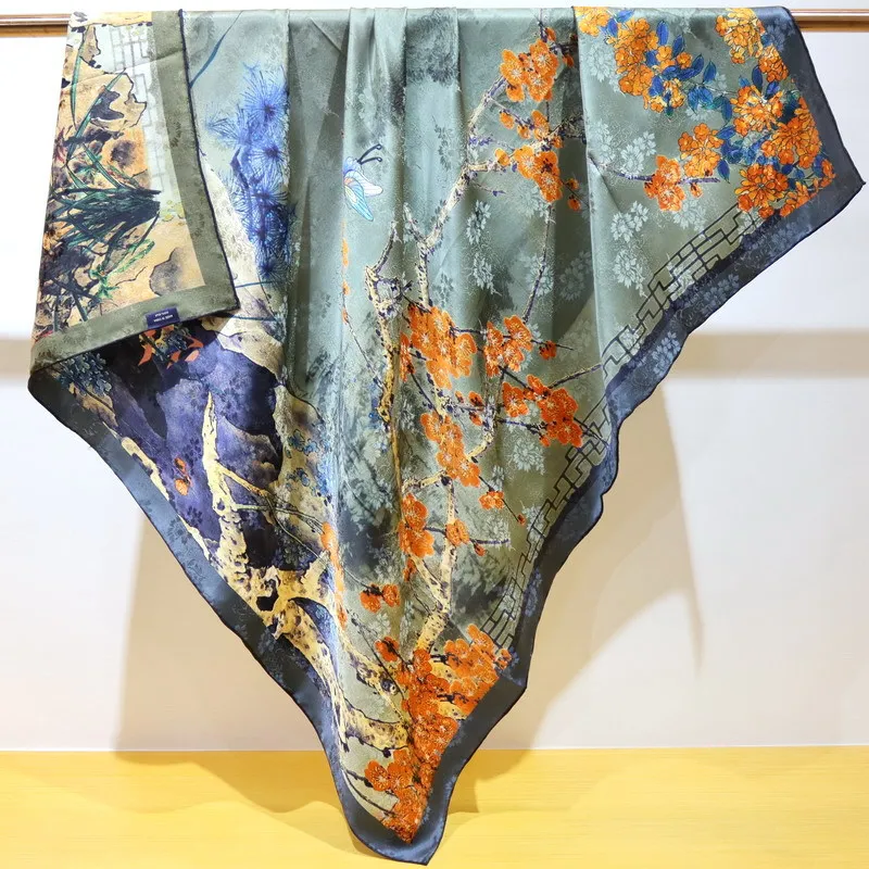 

Fashion double sided Print 100% natural Silk Shawls For Ladies Shawl Bandanna Pashmina 110CM Hijab Women Scarves Echarpe Wrap