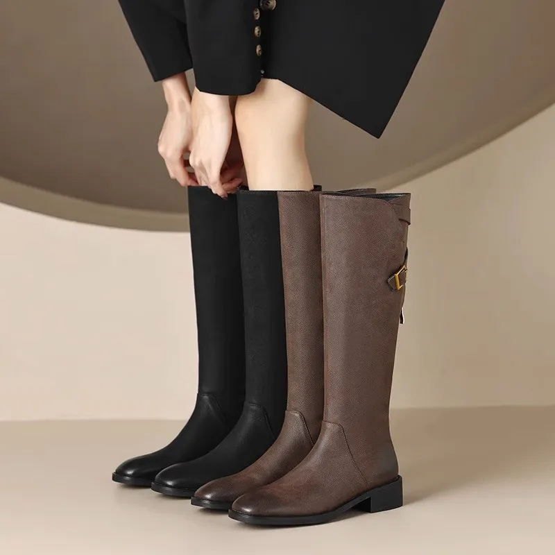 Women Fashion Knee Boots Women Autumn Winter Fur Zip High Heels Boots Classics Retro Knee Length Platform Knight Botas De Mujer