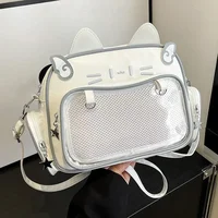 Sacs à dos de mode pour femmes, style Y2K, sac Ita chat Kawaii japonais, sacs à bandoulière en PU pour filles mignonnes, poche transparente, esthétique initiée 3