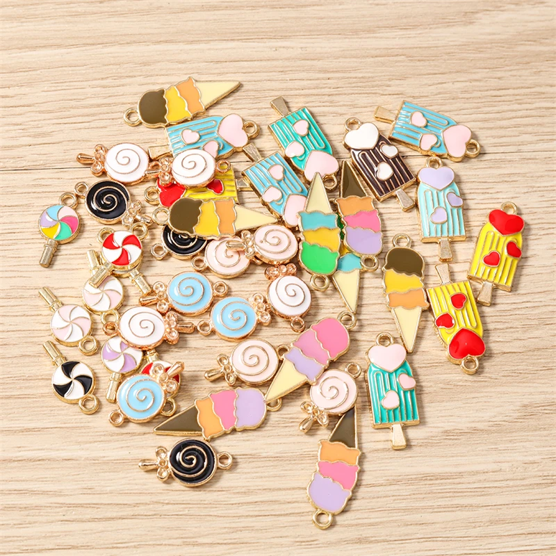 10 Stück Gemischte Niedliche Emaille-Anhänger in Form von Lebensmitteln, Lollipops und Eiscreme für Schmuckherstellung, Ohrringe, Halsketten, Armbänder, DIY-Bastelbedarf
