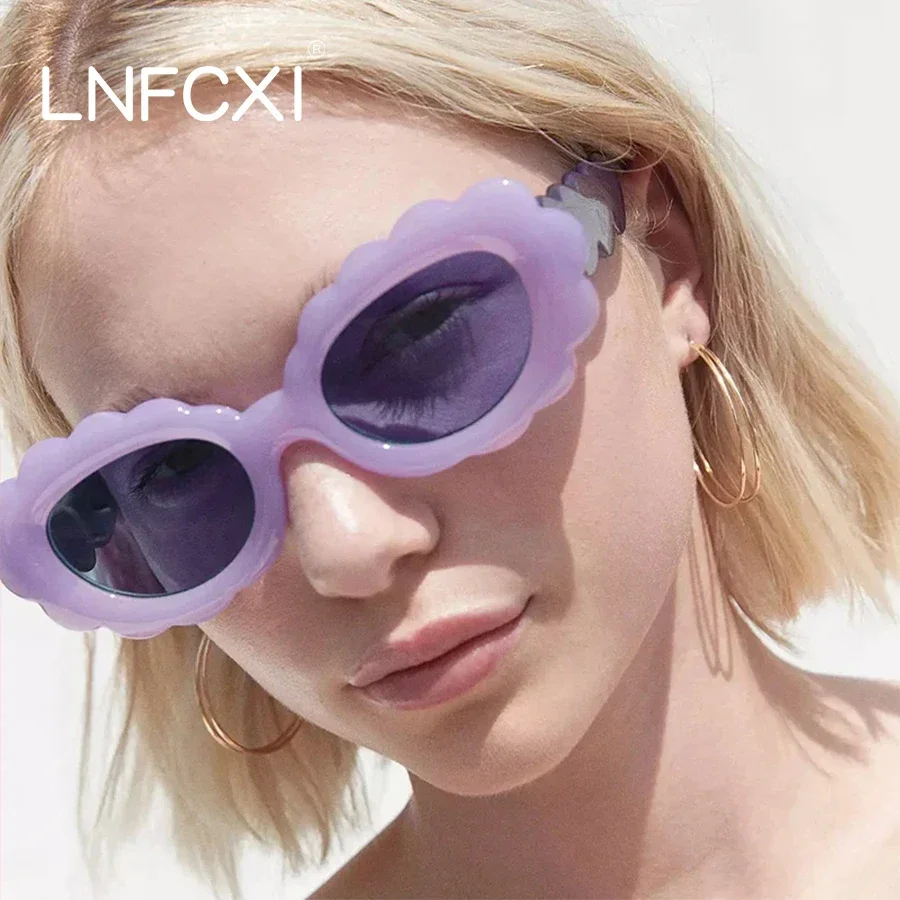 

LNFCXI New Oval Jelly Color Sunglasses Women Fashion Brand Designer Purple Green Men Shades UV400 Retro Sun Glasses