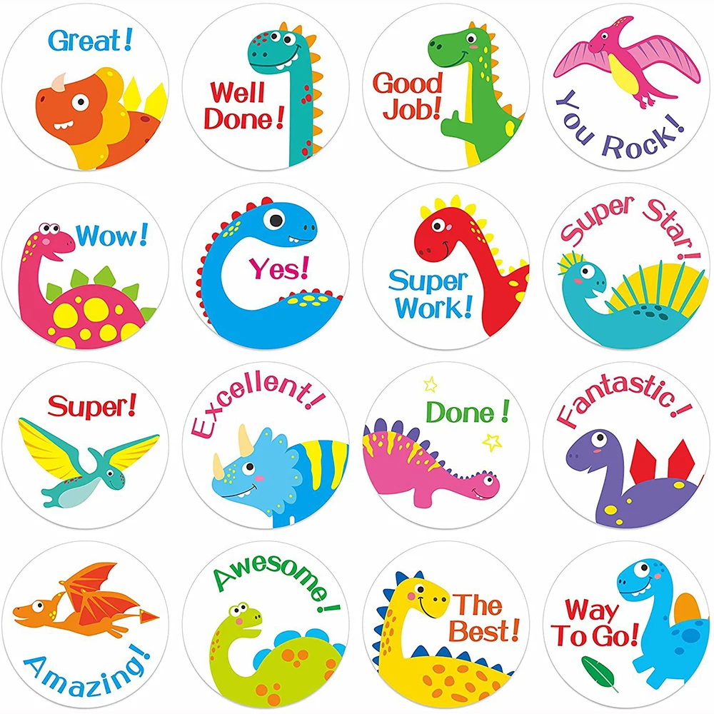 50-500pcs Cute Animal Dinosaur Stickers For Kids 1 Inch Boy Toy Game Stickers Birthday Classroom Party Reward Decoration
