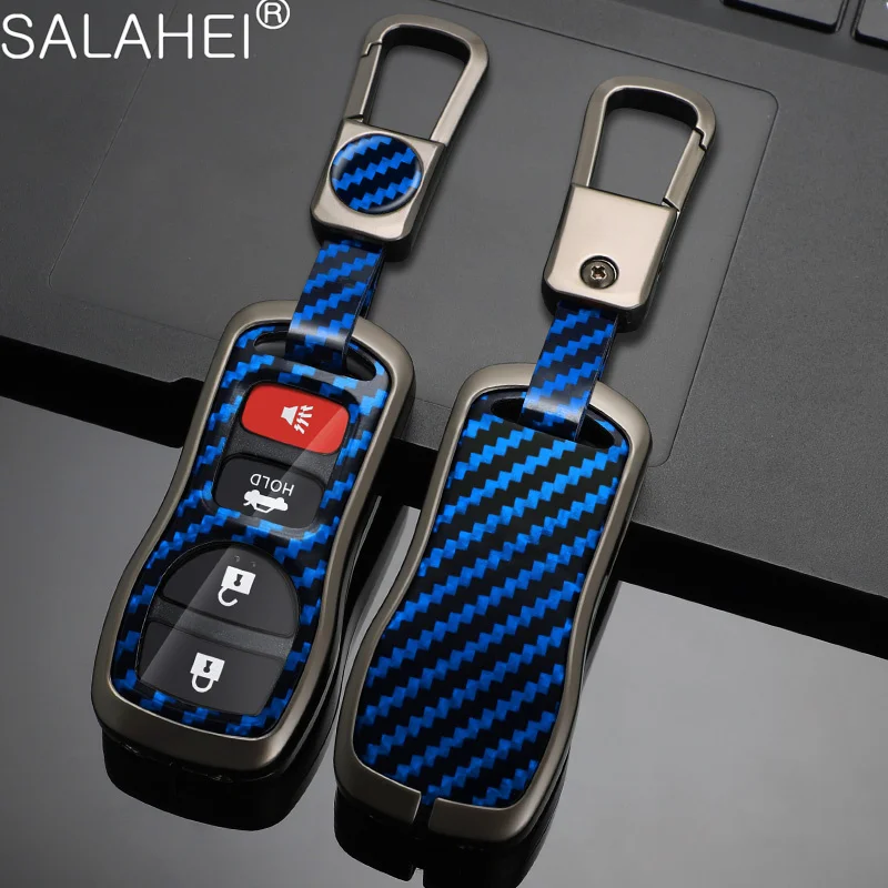 

New Carbon Fiber Zinc Alloy Car Keychain Key Case Cover Shell For Nissan Tiida Sentra X-trail T30 Altima Frontier Armada Maxima