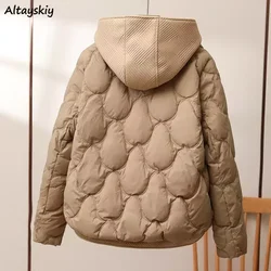 M-3XL Hooded Zipper Parkas Women Fake Two Piece Clothing Windbreak Warm Fashion Kpop Casual 4-Colors Pockets Vintage Minimalist