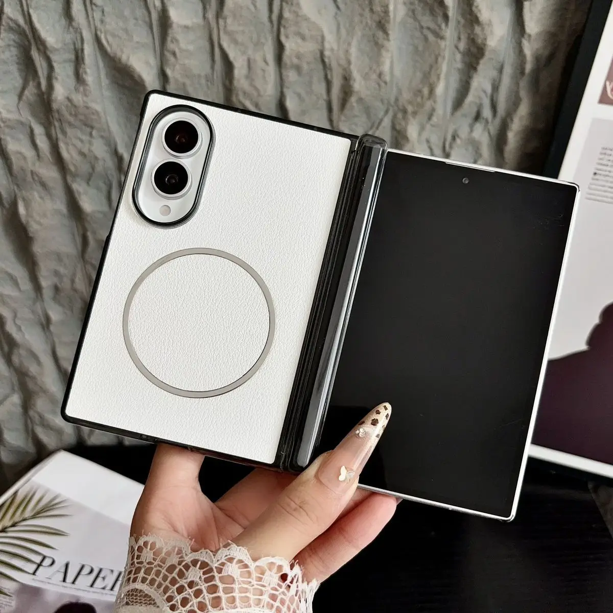 Luxury PU Leather Magnetic Armor Case with Hinge Protection