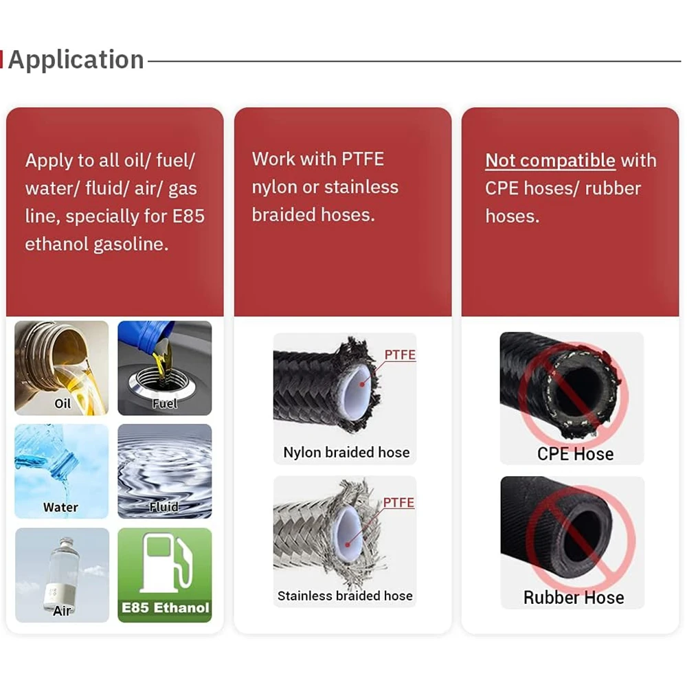 Universal AN4/6/8/10/12 PTFE Oil Fuel Swivel Hose End Fitting Adapter