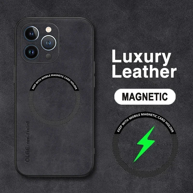 Leather Magnetic Phone Case with Magsafe Compatibility and Shockproof Protection