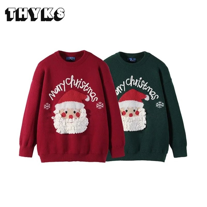 

American Retro Christmas Sweater Women's Loose Thickened Printed Couple Pullover Knitwear Winter Warm Versatile Casual Sweater