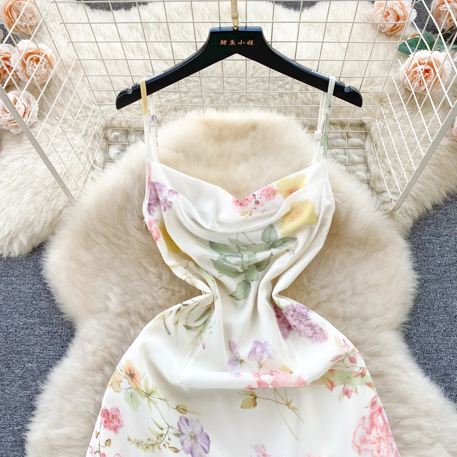 French Elegant Beach Dress New Women Sexy Floral Printed Slim Mid Length Ruffled Party Dresses Ladies Summer Long Robe