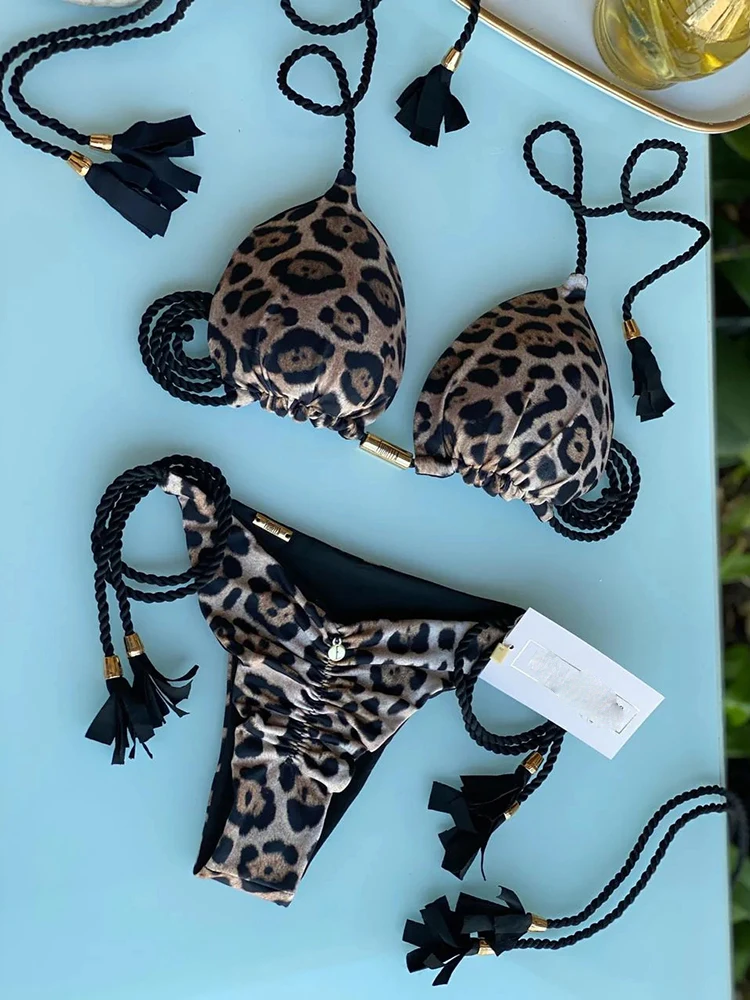 Women Swimwear Sexy Zebra Striped Leopard Printed Bikini Set Tie Dye Two-piece Drawstring Beachwear