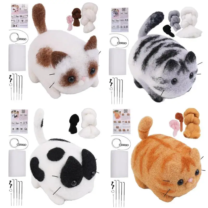 Handmade Needle Felting Kit Handmade Needle Felting Animal Cat Doll Set Crafts Arts Kit With Step-By-Step Instructions For