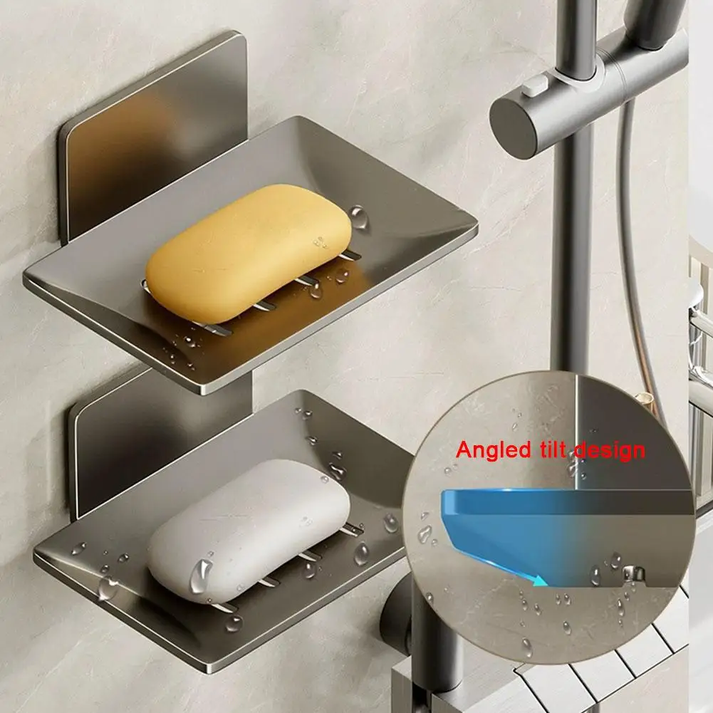 

High Quality Soap Rack Self Adhesive Bath Soap Dish Organizers Holder Plate Box Wall Tray Supplies Bathroom Mounted Storage W1r9