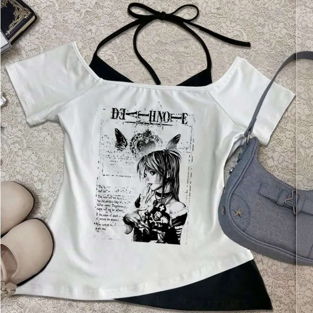 Death Note Crop Top für Damen, grafisches Gothic-Party-T-Shirt, koreanische Mode, Anime-T-Shirt, Harajuku-Party, Gothic-Jojifuku