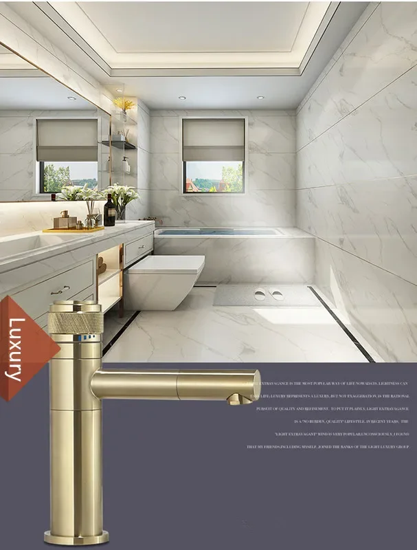 Description Picture 3 of itemBathroom Faucet Push Button Brushed Gold Basin Cold &Hot Water Mixer Sink Tap Brass Deck Mounted