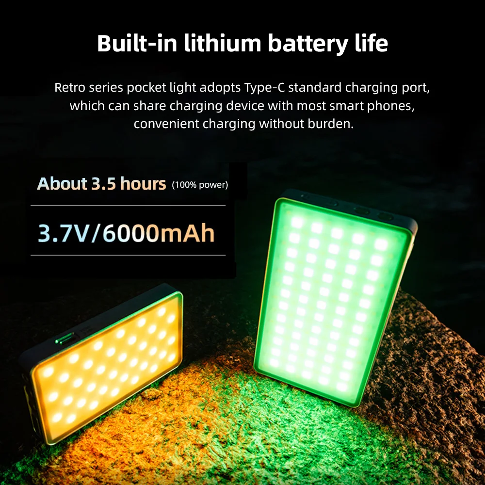 VILTROX 레트로 08X 휴대용 RGB LED 비디오 라이트, 브이로그 라이트, 사진 필 라이트, 2500K-8500K 디밍 가능, 브이로그 라이브 스트리밍, 8W