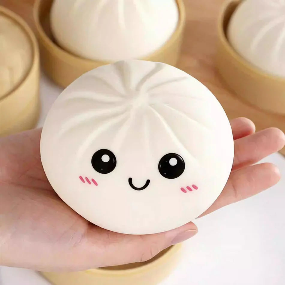 알록달록한 시뮬레이션 만두 스퀴시, 긴장 완화, 불안 해소, 스트레스 해소, 행복 증진, 재사용 가능, 반동 압착 완화 장난감