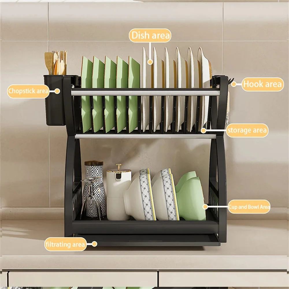 Kitchen Storage Rack – Multi Functional Rack With Dish Plate Organizer & Drainage