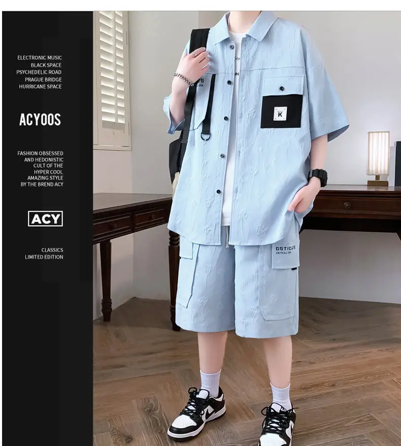 Neue 2026 Sommer Kurzarm-Shirt & Five-Cent-Shorts Freizeit Herren-Sets Kleidung Jugend 2-teilige Outfits Streetwear Oberteile & Hosen – Detail 12