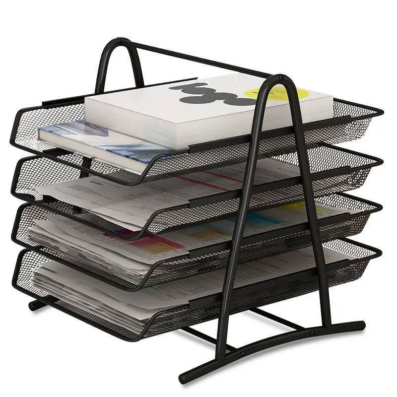 

Four-Layer Metal Iron Mesh File Shelf Tabletop, Pullable Multi-Layer Simple Document Tray, Document Column, Book Stand, Office