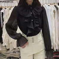 2022 Spring Autumn Basic Shirts Blouses Women Fashion Long Sleeve Elegant Office Lady Work Solid White Ruffled Chic Tops Blusas - Image 2