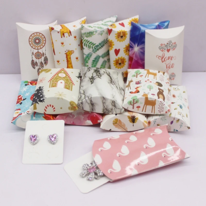 10 개 8x5.5x2cm 대형 DIY 수제 베개 상자 창, 화이트/가죽 크리스마스 해피 선물 포장 상자, 크리스마스 g