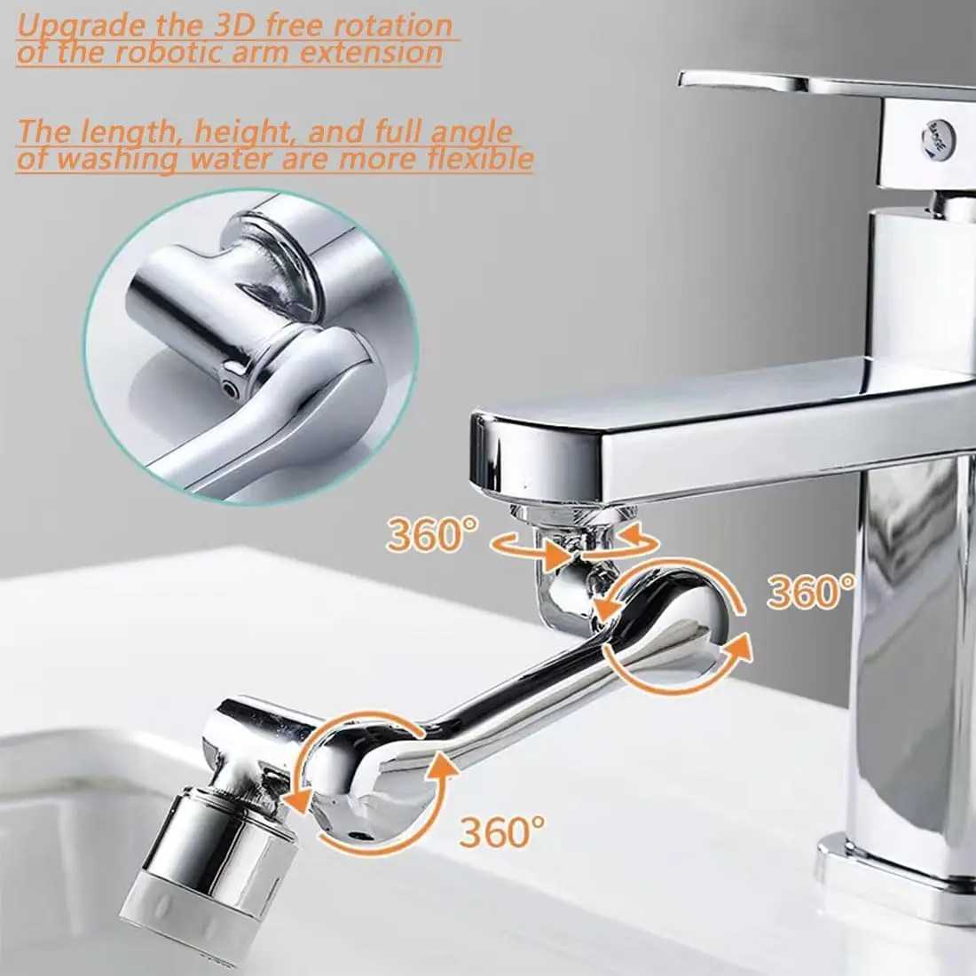 Prolunga Rotante Per Rubinetto 1440° Con Aeratore A Due Modalità, In Acciaio, Antischizzo, Per Cucina E Bagno, Misura Universale 13,5x8,5x2,5 Cm