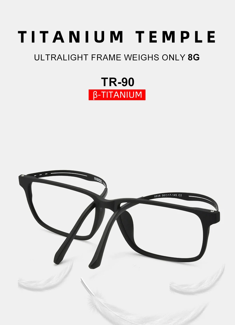 CLLOIO Ultraleichte Gummi-Titan-Quadratbrille, blaues Licht blockierend, optische Brillenfassung, Myopie, Hyperopie, Herren – Detail 5