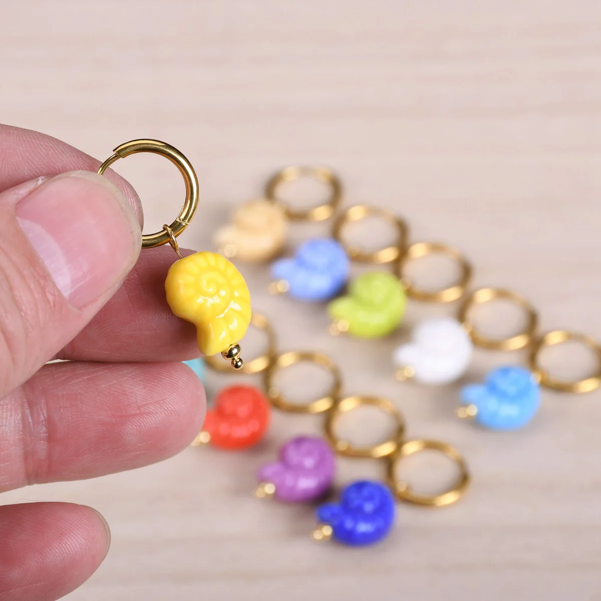 Cute Candy Color Sea Snail Charms Dangle Hoop Earrings for Women Stainless Steel Huggie Marine Organism Summer Beach Ear Jewelry 5