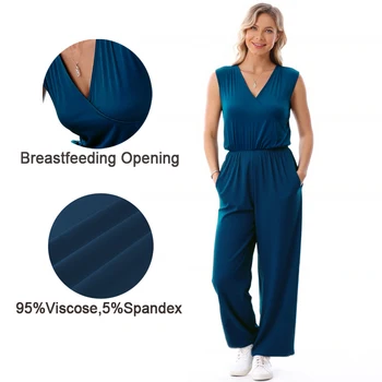 Summer Maternity Jumpsuit Sleeveless Casual Outfit Loose Long Pants for Pregnant Women Postpartum Breastfeeding Clothes
