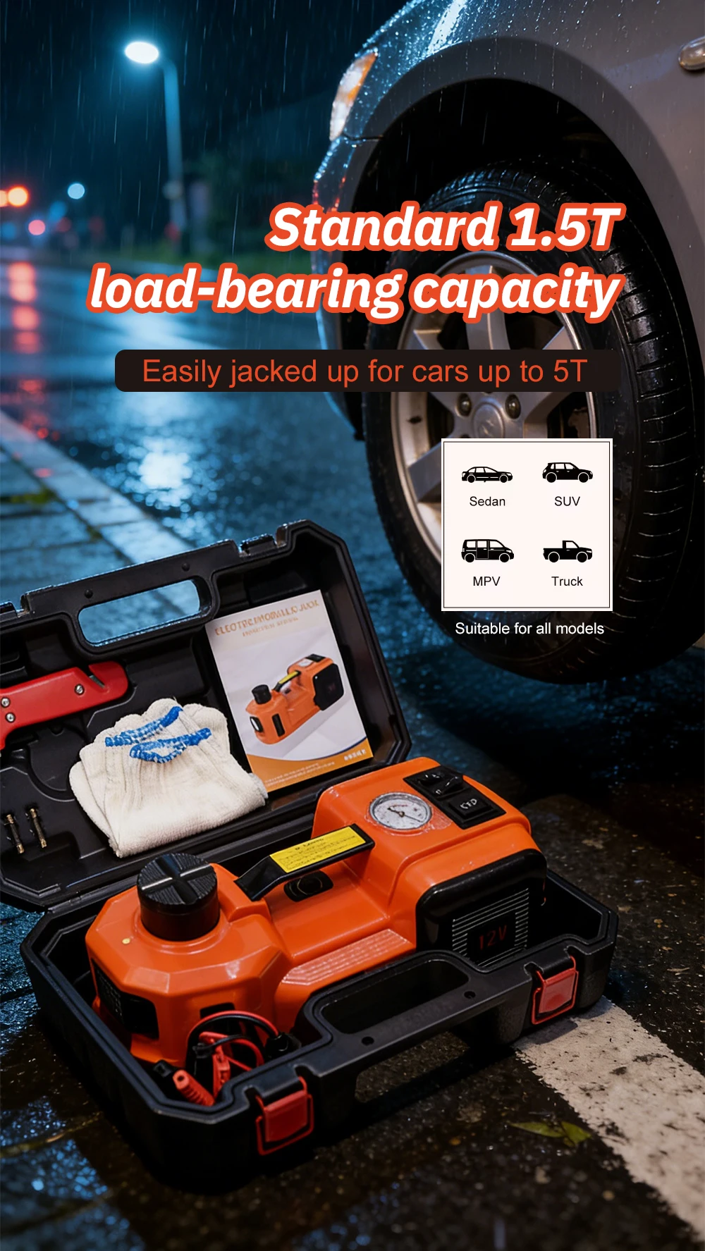 Electric Hydraulic Jack 12V 3-in-1 Jack SUV Off-Road Car Lifting Jack Tire Chang
