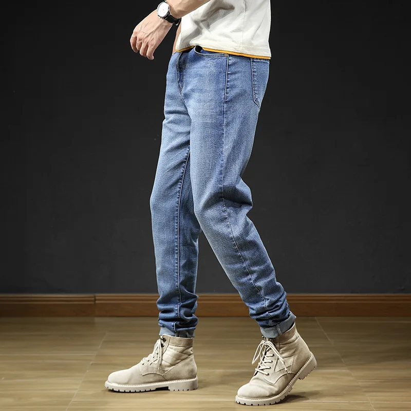 Men Extra Long Denim Jeans Stretched Plus Size Slim Fit Elastic Large Trousers Straight Pants 114CM 120CM 42 40 denim pants,denim trousers