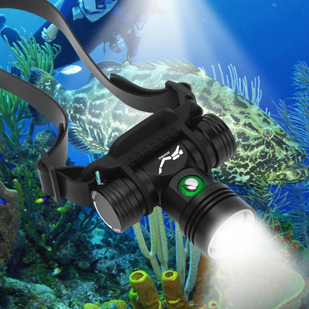 DivingHeadlamp100MetersUnderwaterHeadlightXML2LedScubaheadFlashlightTorchWaterproof