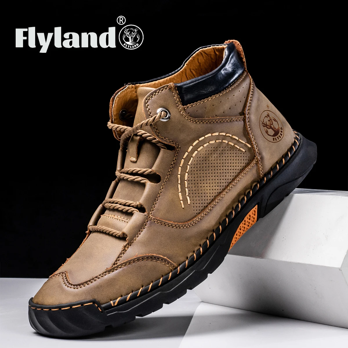 FLYLAND New Arrival Men's Fashion Vintage Soft Leather Loafers Handmade Shoes Business Casual Flats Driving Shoe Plus Size