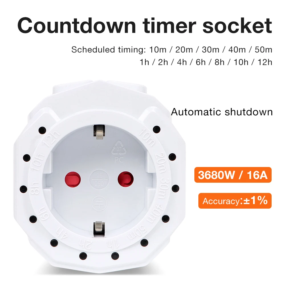 2025 New Digital Countdown Timer Socket 230VAC/50Hz Cycle Programmable Digital Timer Outlet Switch 16A 3680W Home Assistant