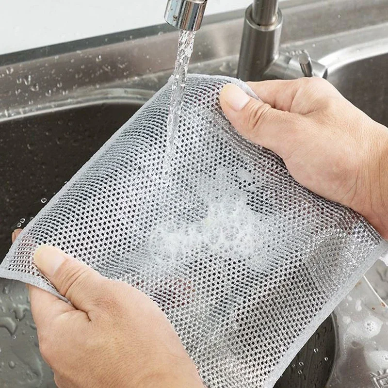 5/20pcs Silver Fiber Magic Kitchen Cloth, Thick Microfiber, Integrated Sponge, Steel Exfoliant, Resistant Kitchen Cleaning Cloth