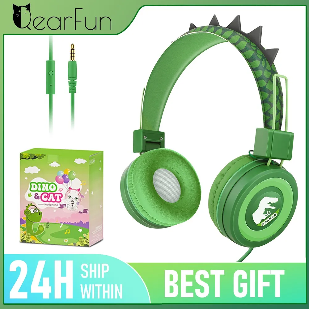 Headphone anak, headphone untuk sekolah Dinasour atas telinga berkabel ...