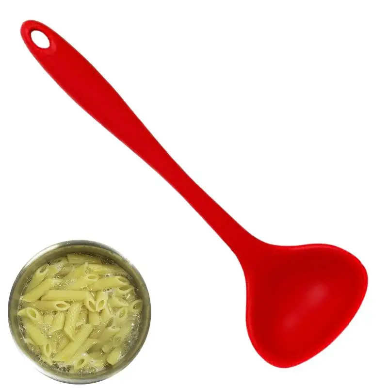 Silicone Soup Spoon Ladle Heat Resistant Non Slip Long Handle Round Scoop Nonstick dishwasher safe Cooking Spoon Kitchen gadgets