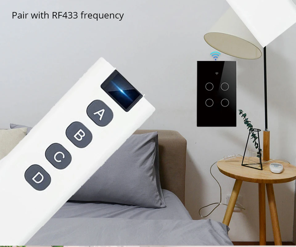 Interruptor Alexa Touch WiFi Tuya Smart Switch Without Neutral Single Fire Wireless RF 433Mhz Remote 1/2/3 Gang Smart Home remote light switch control