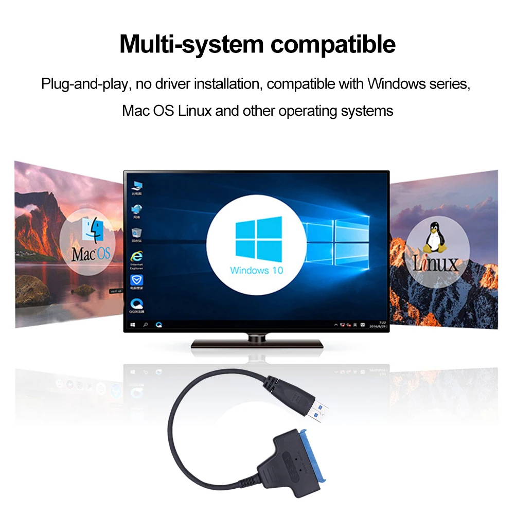 SATA에서 USB 3.0 하드 드라이브 어댑터 케이블, 플러그 앤 플레이 컴퓨터 케이블 커넥터, 맥 OS 리눅스 어댑터 라인, 2.5 인치 HDD SSD용