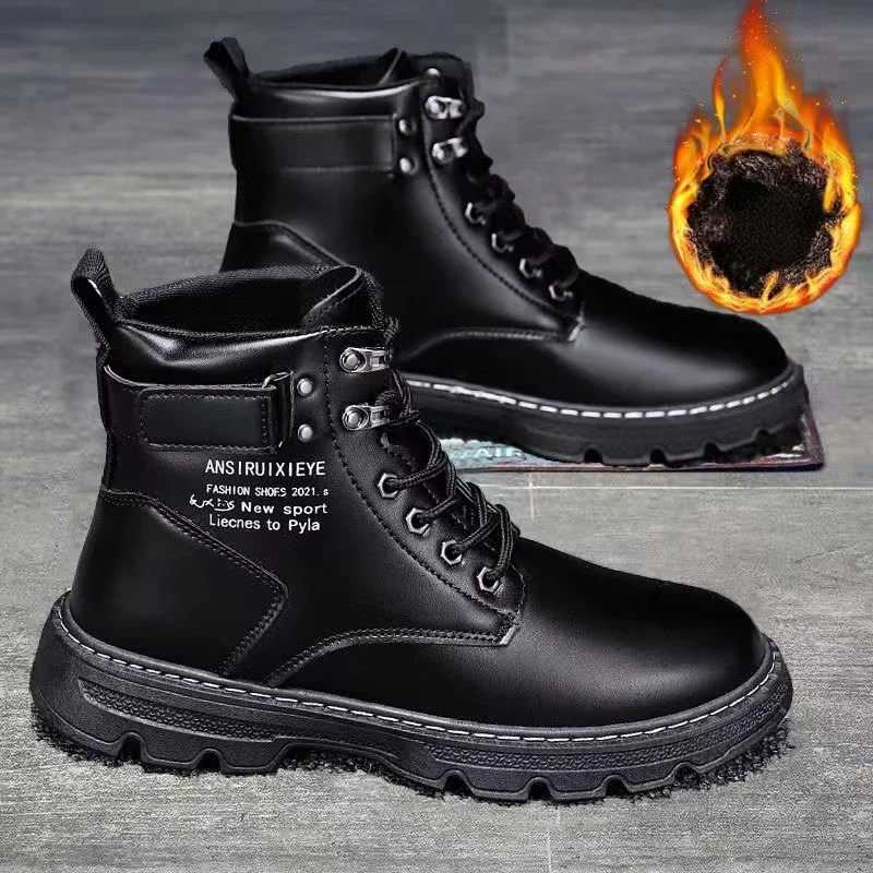 

Men's Black Business Short Boots Autumn Winter New British Fashion High Top Fashion Work Boots Outdoor Street Casual Shoes Flats
